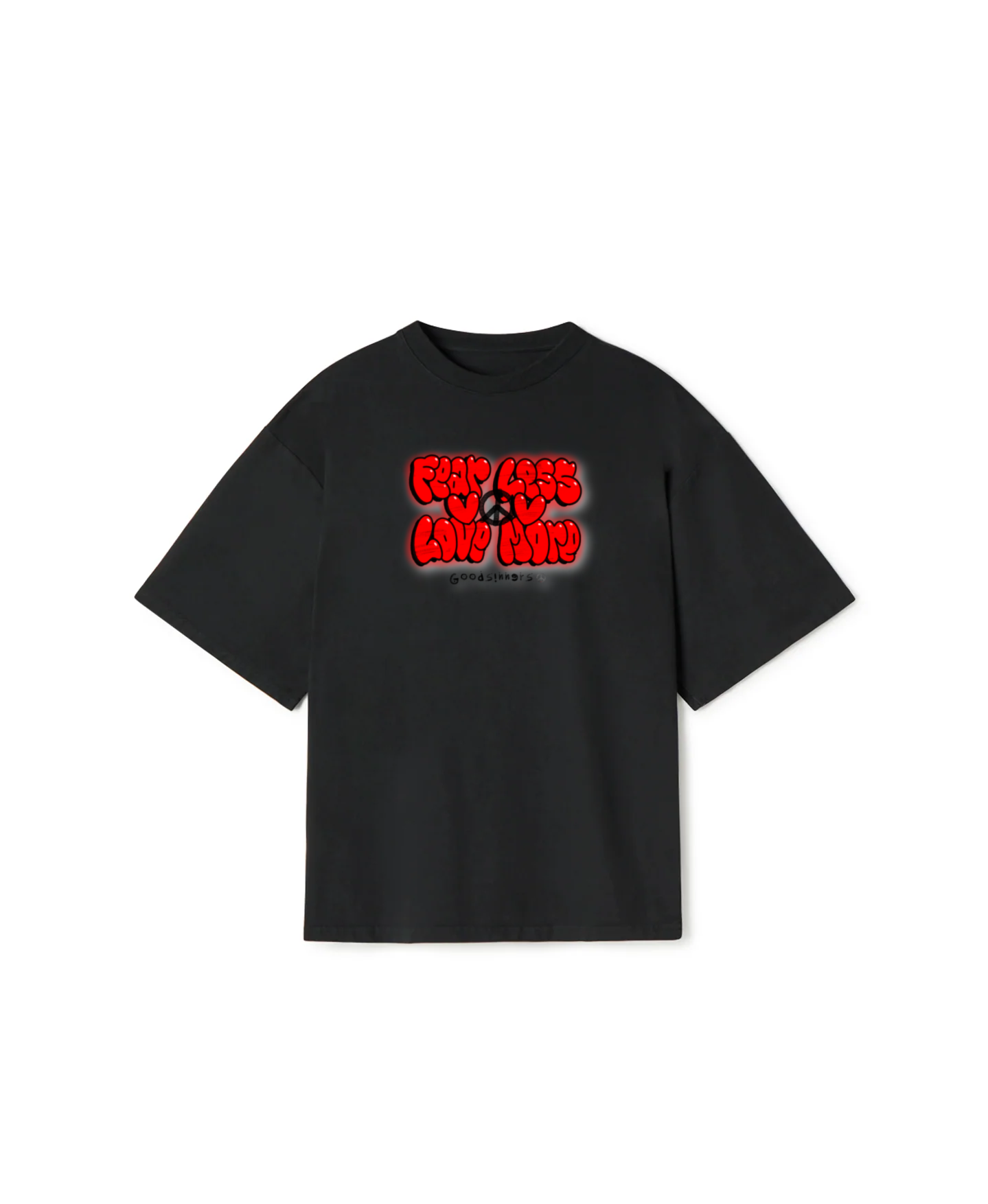 A Goodsinners Fear Less Love More Puff Print T- Black